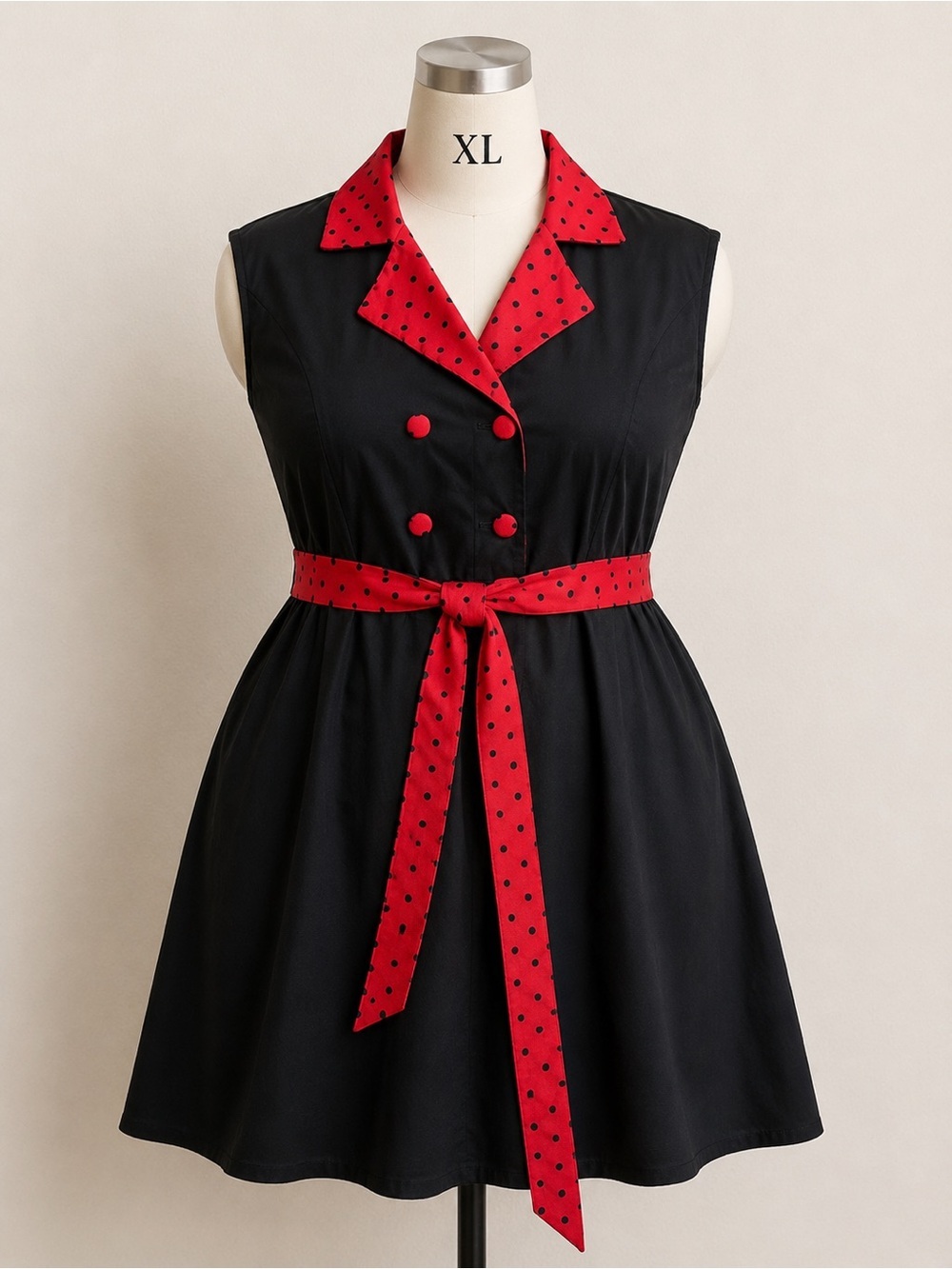 SHEIN Black Dress with Red Polka Dot Trim